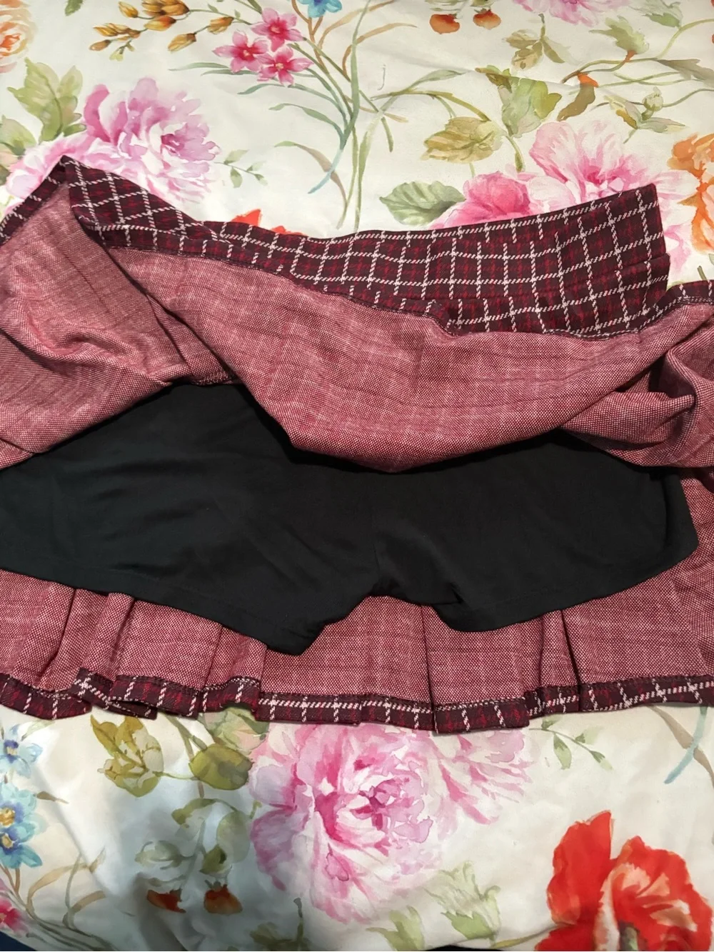 Women's Burgundy Plaid Flared Skirt